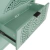 3 Drawer Storage Cabinet With Hollow Carved Design And Metal Handles, Chest For Entryway, Living Room Or Bedroom - Light Green - Image 5