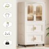 Side Wide Folding Wardrobe, With Magnetic Door, Plastic Storage Cabinet With Wheels (1 Layer Of Wardrobe + 2 Layers Of Folding Boxes + 10 Hangers) - Cream White - Image 7