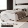 King Size Upholstered Platform Bed With Special Shaped Velvet Headboard, Metal & Solid Wood Frame - Cream - Image 12