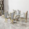 Clear Glass With Polished Stainless Steel Base Dining Table - Silver - Image 7