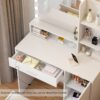 Vanity Desk With Mirror & Light, Large Drawer Three Level Storage Dresser, 3 Lighting Modes Adjustable Brightness, Bedroom Dressing Table (With Stool) - White - Image 3