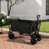 100L Collapsible Folding Beach Wagon Cart With 220Lbs Large Capacity, Wagons Carts Heavy Duty Foldable With Big Wheels For Sand, Garden, Camping - Black - Image 2