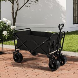 100L Collapsible Folding Beach Wagon Cart With 220Lbs Large Capacity, Wagons Carts Heavy Duty Foldable With Big Wheels For Sand, Garden, Camping - Black