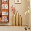 Floor Metal Vases Decorated White Metal Vases (Set of 3) Gorgeous Home Decoration Large Glazed Metal Vases - Golden - Image 12