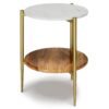 Wagner - Round Marble & Wood Side Table - White / Natural - Image 2