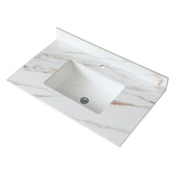 Elegant Vanity Top With Undermount Sink And Backsplash - White Carrara Marble