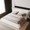 King Size Upholstered Platform Bed With Special Shaped Velvet Headboard, Metal & Solid Wood Frame - Cream - Image 4
