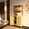 Neutral - Bamboo Storage Cabinet Freestanding With 2 Doors For Bathroom, Living Room, Kitchen, And Entryway - Neutral - Image 2