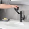 Modern Brass Bathroom Sink Faucet With Spray Function, Temperature Display & 360 Degree Rotary - Matte Black - Image 3