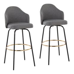 Ahoy - Contemporary Fixed Height Bar Stool Round Gold Footrest (Set of 2) - Gray / Black