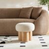 Mushroom Stool With Plush Cushion, Wooden Barrel Pipe - Greige / Walnut - Image 12
