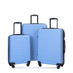 3 Piece Luggage Sets Lightweight Suitcase With Two Hooks, Spinner Wheels, Tsa Lock, (20/24/28) - Light Blue