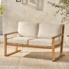 Contemporary Solid Wood Slat Back Patio Loveseat - Natural - Image 3