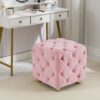 Modern Velvet Upholstered Ottoman, Exquisite Small End Table, Soft Foot Stool, Dressing Makeup Chair, Comfortable Seat For Living Room, Bedroom, Entrance - Pink - Image 2