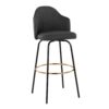 Ahoy - Contemporary Fixed Height Bar Stool Round Gold Footrest (Set of 2) - Charcoal / Black - Image 2