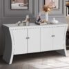 Refined Industrial 4 Door Credenza With Wooden Arc Legs & Bronze Clasps, Advanced Storage Design - White - Image 4