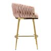 Counter Height Bar Stools Kitchen Island Counter Bar Stool With Hand - Wave Back, Golden Chromed Base And Footrest (Set of 2) - Pink - Image 4