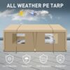 Carport, 10x20 Heavy Duty Portable Carport Garage Tent For Outdoor Storage Shelter - Khaki - Image 6