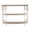 3 Tiered Wooden Shelving Unit With Ornate Iron Frame - Multicolor - Image 2