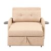 Versatile Pull Out Sofa Sleeper 3 In 1 With Wing Table & USB Charge Linen, Compact Design - Beige - Image 10