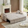 3 In 1 Convertible Sleeper Sofa Bed, Modern Fabric Loveseat Futon Sofa Couch Pullout Bed, Small Love Seat Lounge Sofa Reclining Backrest, Pillows, Pockets, Home Furniture For Living Room - Beige - Image 5