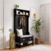 3 In 1 Wooden Hallway Hall Tree With Storage Drawers, Coat Rack, Shoe Rack Bench, And Cushion - Amber Graphite / Black - Image 22