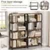 5 Tier Industrial Bookshelf, Rustic Brown Tall Bookcase With Open Wood & Metal Design, Vintage Storage Organizer - Black - Image 6