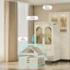 Side Wide Folding Wardrobe, With Magnetic Door, Plastic Storage Cabinet With Wheels (1 Layer Of Wardrobe + 2 Layers Of Folding Boxes + 10 Hangers) - Cream White - Image 3