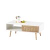 41.34" Rattan Coffee Table, Sliding Door For Storage, Solid Wood Legs, Modern Table For Living Room - White - Image 5