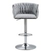 360 Degree Swivel Bar Stools Adjustable Counter Height Bar Chairs With Woven Back & Footrest, Silver Chromed Bar Stools For Kitchen Island (Set of 2) - Gray - Image 2