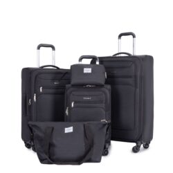 5 Piece Set (18/23/27/Travelbag /Toiletry Bag), Softshell Suitcase Spinner Wheels Terylene Polyester Luggage Sets Carry On Suitcase Luggage Lightweight Durable Suitcase - Black