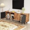 Mid Century TV Stand & 3 Cabinets, Media Console Table For Tvs Up To 70'', Entertainment Center With Storage For Living Room - Black / Brown - Image 3