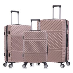 3 Piece Travel Lightweight Suitcase With Wheels, Password Lock, Business And Travel Carry On Luggage (20" / 24" / 28") - Rose Gold