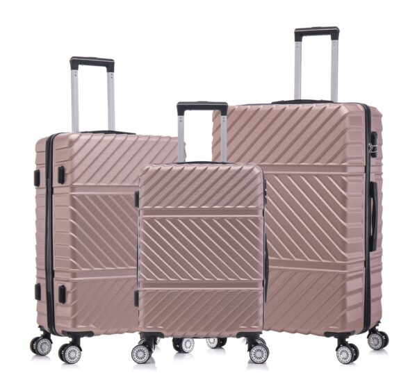 3 Piece Travel Lightweight Suitcase With Wheels, Password Lock, Business And Travel Carry On Luggage (20" / 24" / 28") - Rose Gold