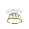 Modern Round Coffee Table With Metal Base - White / Gold - Image 2