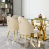 2 Pieces Contemporary Stainless Steel Dining Chair With Upholstery And Leather Backrest - Gold - Image 4