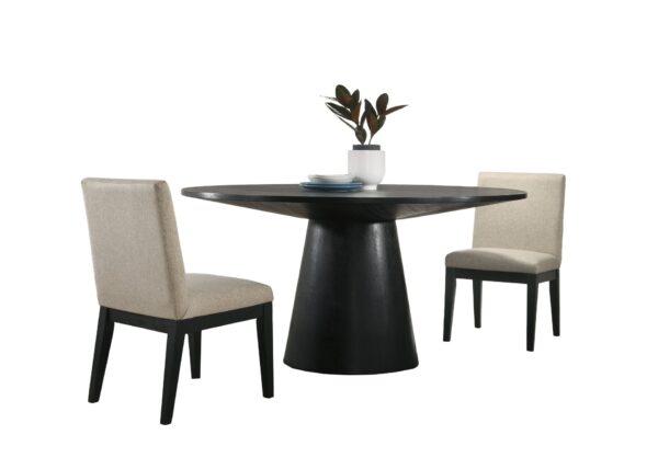 Jasper - 3 Piece Wide Contemporary Round Dining Table With Beige Fabric Chairs (Set of 3) - Ebony Black