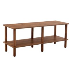 Modern Double Deck TV Cabinet Is Suitable For Living Room, Rectangular Center Table With Open Storage Shelf, Rounded Rubberwood Legs, Stable And Durable - Walnut Brown