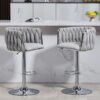 360 Degree Swivel Bar Stools Adjustable Counter Height Bar Chairs With Woven Back & Footrest, Silver Chromed Bar Stools For Kitchen Island (Set of 2) - Gray - Image 10