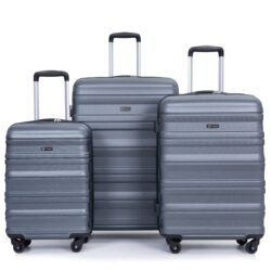 Expandable 3 Piece Luggage Sets Pc Lightweight & Durable Suitcase With Two Hooks, Spinner Wheels, Tsa Lock, (21/25/29) - Gray