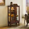 Curio Cabinet Lighted Curio Diapaly Cabinet With Adjustable Shelves And Mirrored Back Panel, Tempered Glass Doors (3 Tier), (E26 Light Bulb Not Included) - Walnut - Image 10
