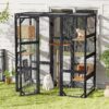 Outdoor Cat House, Diy Cat Enclosure With Double Enter Doors - Black Brown - Image 2