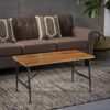 Rectangle Outdoor Coffee Table With Angled Tubular Legs And Wood Top - Black - Image 10