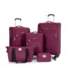 5 Piece Set (18/23/27/Travelbag /Toiletry Bag), Softshell Suitcase Spinner Wheels Terylene Polyester Luggage Sets Carry On Suitcase Luggage Lightweight Durable Suitcase - Wine Red - Image 18