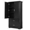 Tall Bathroom Storage Cabinet, Cabinet With 2 Doors And Drawers, Adjustable Shelf - Black - Image 13