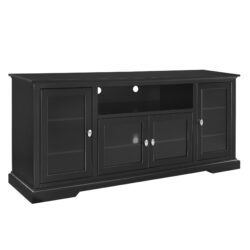 Transitional Classic 70" TV Stand For 80" TVs With 4 Glass Doors - Black
