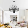 24 Light Chandelier Industrial Iron Candle Chandelier Modern Suspended Farmhouse Chandeliers Pendant Light Fixtures For Dining Room Bedroom Living Room Kitchen Island Foyer E12 Bulb (No Include) - Black - Image 3