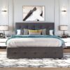 Queen Size Upholstered Platform Bed With 2 Drawers And 1 Twin Long Trundle - Dark Gray - Image 20