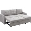 Mabel - Linen Fabric Sleeper Sectional With Cupholder, USB Charging Port And Pocket - Light Gray - Image 2