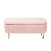 Storage Ottoman Bench For End Of Bed Gold Legs, Modern Gray Faux Fur Entryway Bench Upholstered Padded With Storage For Living Room Bedroom - Pink - Image 21